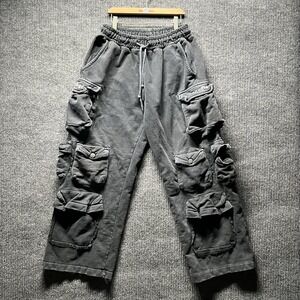 Youngla Stacked Sweatpants Mens Medium Faded Black Cargo Pockets Workout Baggy